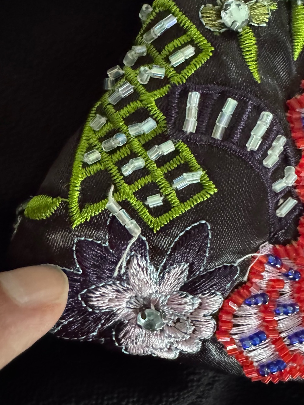 Embroidered Black Floral Evening Clutch 90’s Vintage - Picture 8 of 10